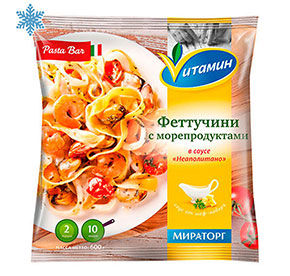 Феттучини с морепродуктами 400гр Vитамин в соусе м/уп