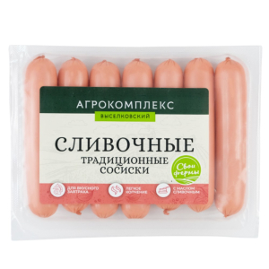 Сосиски "Сливочные традиционные" 0,4 кг Колбасн.издел.варен.из мяса ц/бройлеров охл. Агрокомплекс