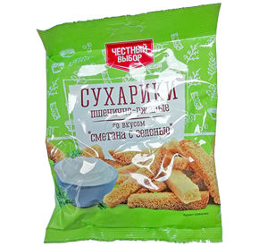 Сухарики жареные пшенично-ржаные со вкусом сметаны с зеленью м/уп Честный Выбор 120гр