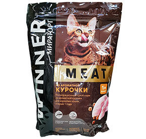 Корм сухой WINNER MEAT из ароматной курочки для  взрослых кошек старше 1 года м/у 0,75кг