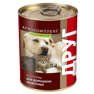 Корм для кошек и собак.Консервы из продуктов убоя кур стерилизов."Друг" 350 г(Старомин.)Агрокомплекс