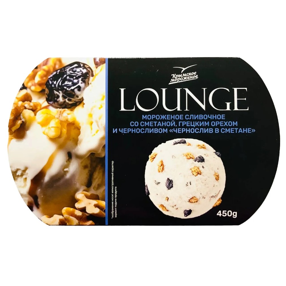 Мороженое Lounge сливочное с грецким орехом черносливом в сметане 450грм 500₽