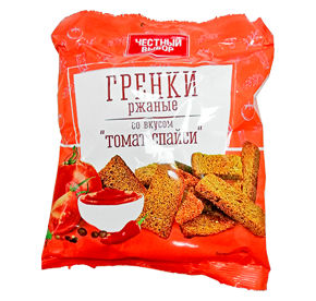 Сухарики гренки ржаные со вкусом томата спайси м/уп Честный Выбор 120гр