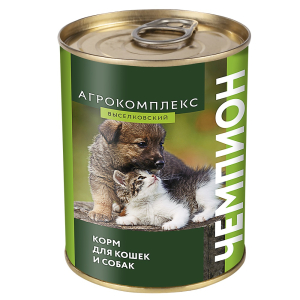 Корм для кошек и собак. Консервы из продуктов убоя кур стерил."Чемпион" 350 г(Старомин.)Агрокомлекс