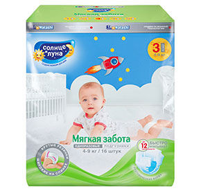 Подгузники для детей СОЛНЦЕ И ЛУНА 3/M 4-9 кг small-pack 16шт
