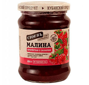 Ягода протертая с сахаром Стоевъ Малина с/б (евро) 280г
