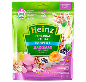 Каша Heinz Лакомая овсяная яблочко, черничка, черная смородинка с молоком с 5 мес