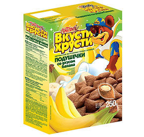 Подушечки Вкусти-Хрусти с банановой начинкой кар.уп 250г  