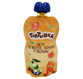 Пюре Топтышка из яблок, черники и малины 90гр