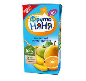 Фрутоняня Сок Мультифруктовый (Яблоко, Банан, Груша, Апельсин) с Мякотью без сахара {с 8 мес} 0,2л