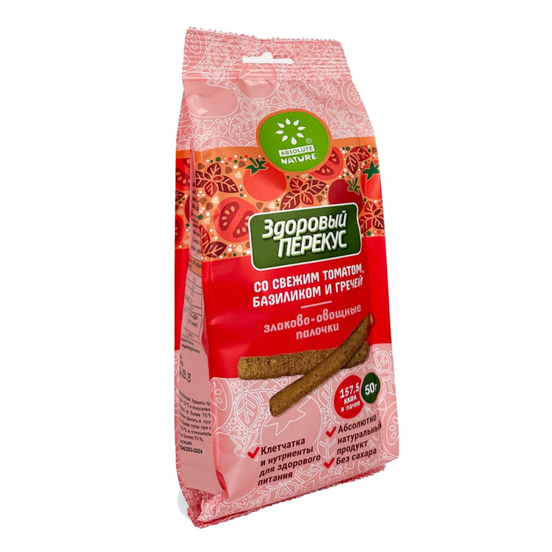 Палочки"Здоровый Перекус"с товар.знаком"Absolute Nature"со свеж.томат., базел.и гречка (для Мантеры)