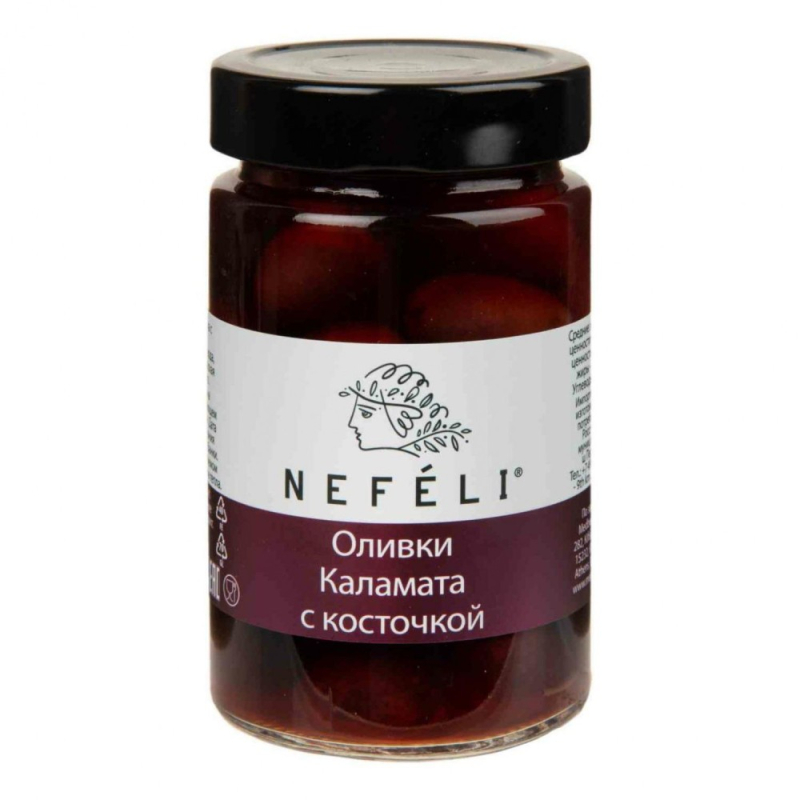 Оливки Каламата c косточкой NEFELI ст./бан. 300 мл 1/6 шт. (для Мантеры)