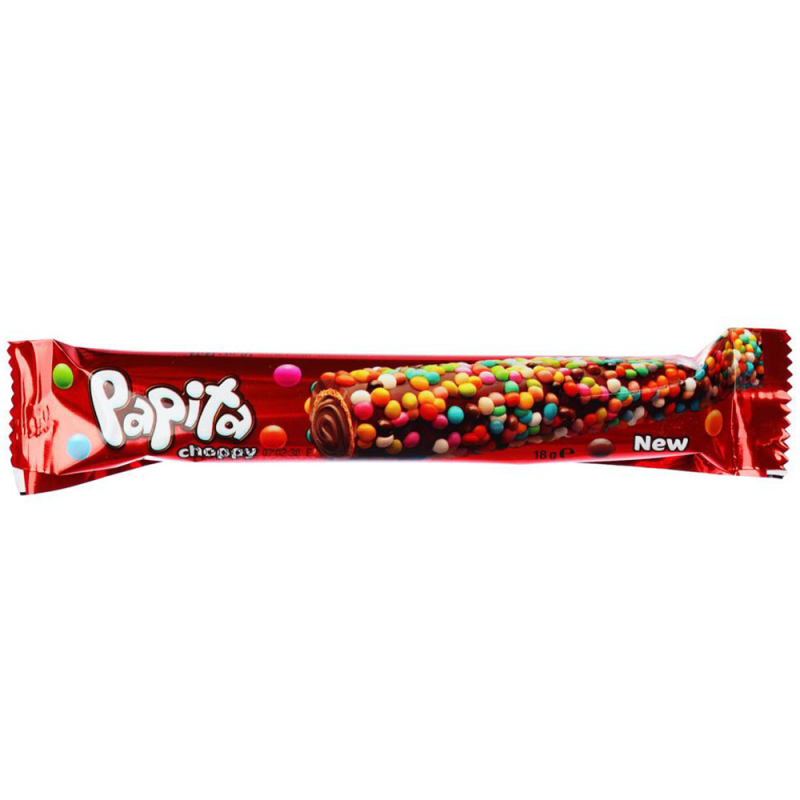 Вафельная трубочка с начинкой из фундука покрытая молочным шоколадом и цветнным драже Papita Choppy  18гр