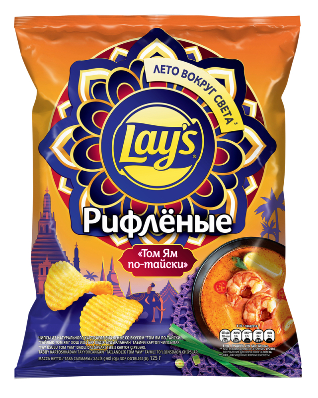 Чипсы 125г картоф.Лейз Рифленые Том Ям по-тайски м/у