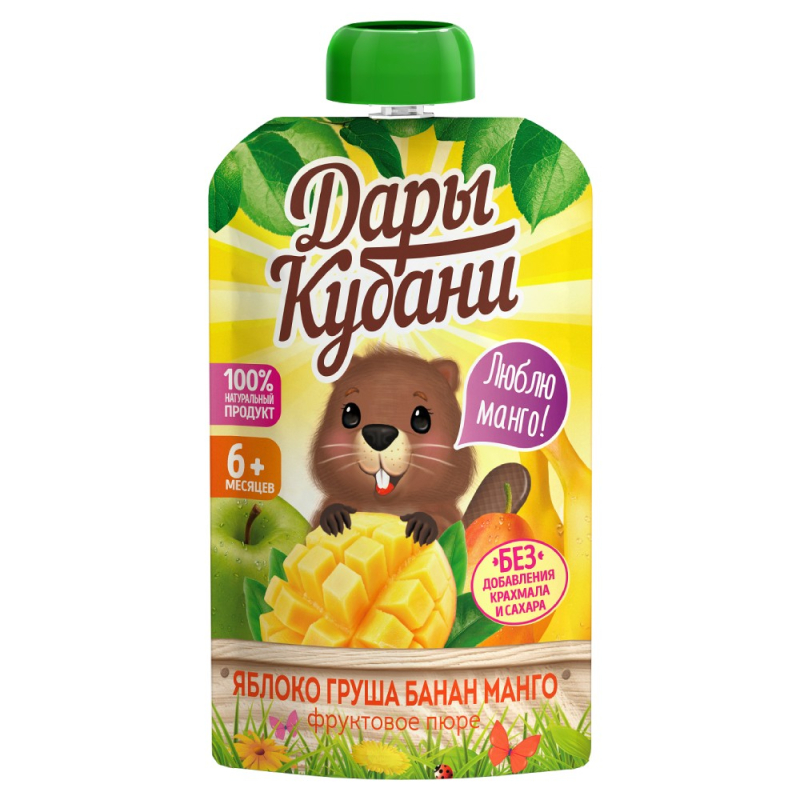 Пюре 90 г Дары Кубани  фруктовое из яблок, груш, бананов и манго д/п
