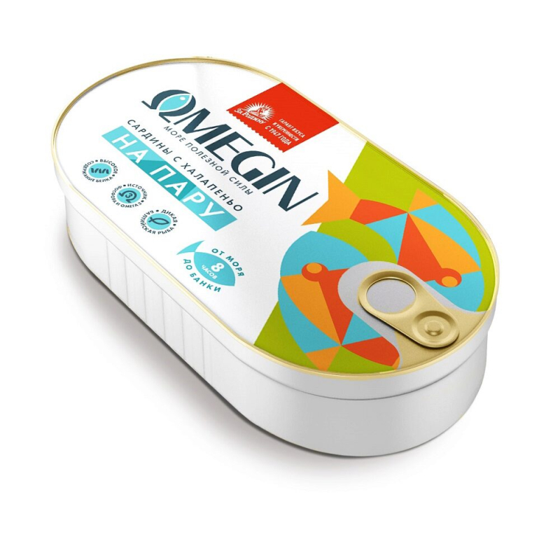 Сардины 175 гр За Родину OMEGIN в масле с халапеньо ключ ж/б