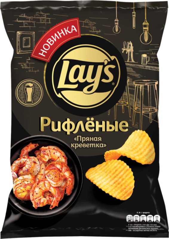 Чипсы 90г картоф.Лейз Рифленые Пряная Креветка м/у
