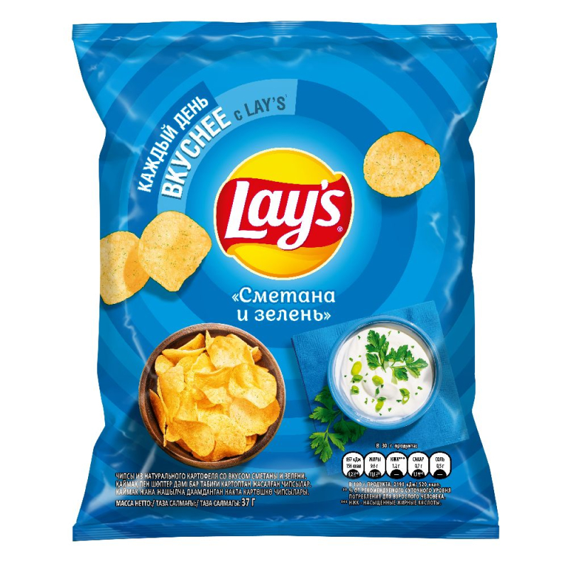 Картофельные чипсы Lay's Сметана и зелень 37г м/у