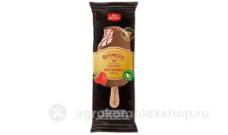 Мороженое Фрумелье эскимо 15% с клубникой в молочном шоколаде Свитлогорье 80гр