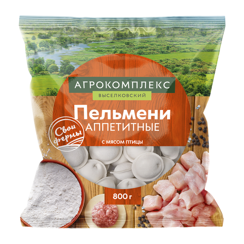 Пельмени "Аппетитные" 0,8 кг п/ф рубленые в тесте с начинкой из мяса птицы зам. Агрокомплекс