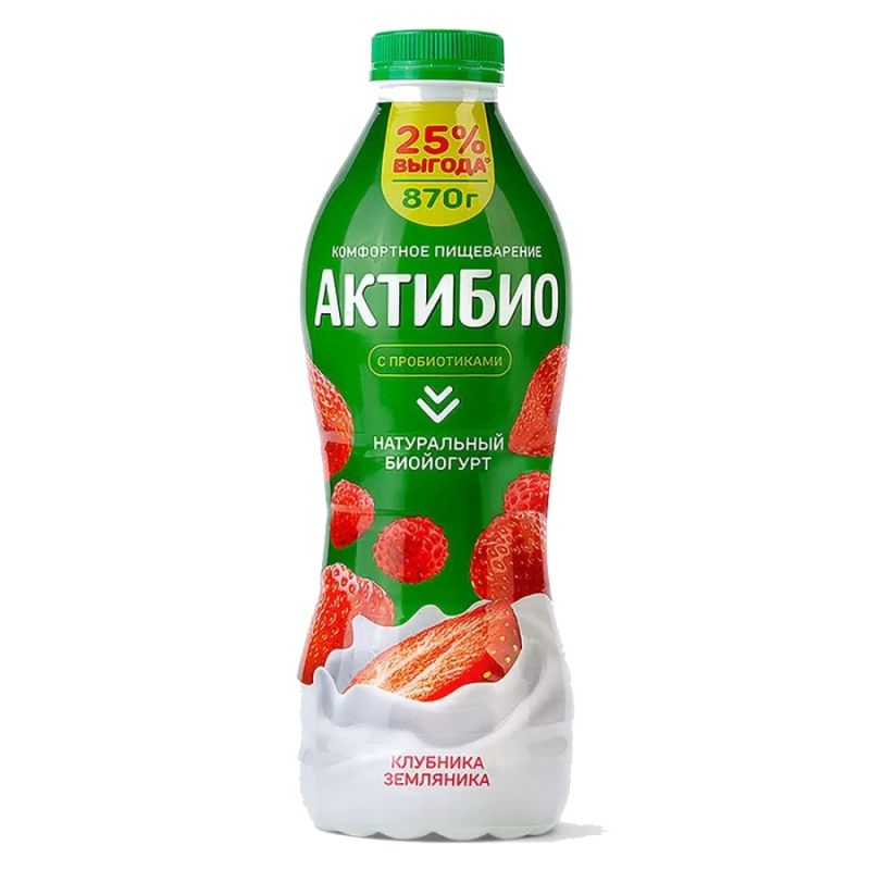ЙОГУРТ ПИТЬЕВОЙ КЛУБНИКА-ЗЕМЛЯНИКА 870 гр АКТИВИА (для Мантеры)
