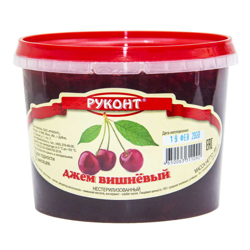 Джем вишня 900гр пл/в Руконт Россия (104103) (для Мантеры)