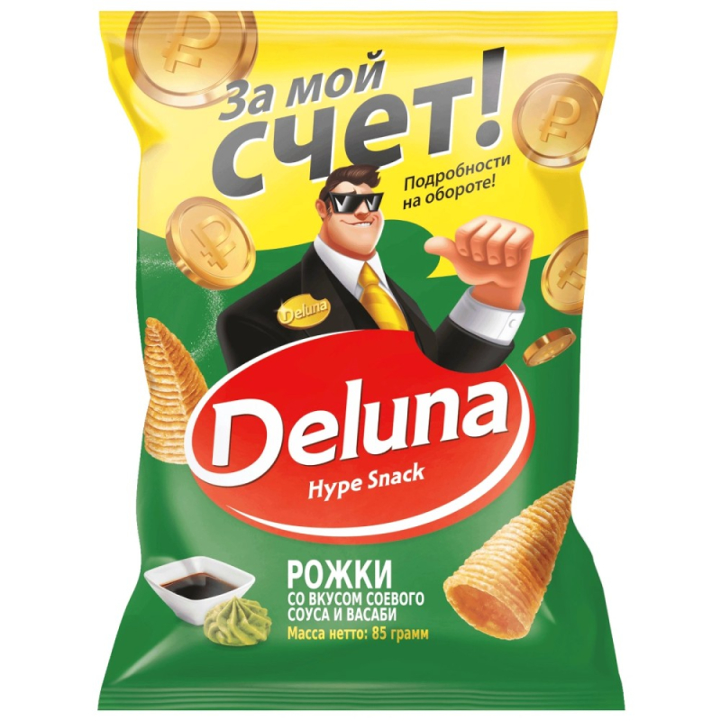 DELUNA 85г Рожки СОЕВЫЙ соус и васаби Снеки кукур.