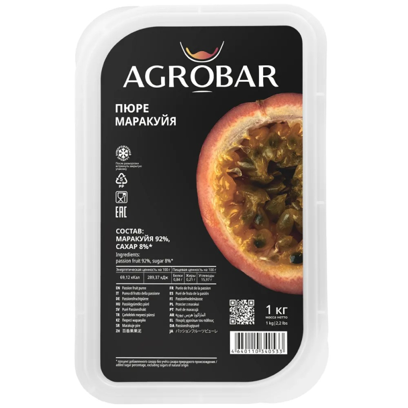 Пюре из маракуйи с сахаром с/м Agrobar 1кг, пластик (для Мантеры)