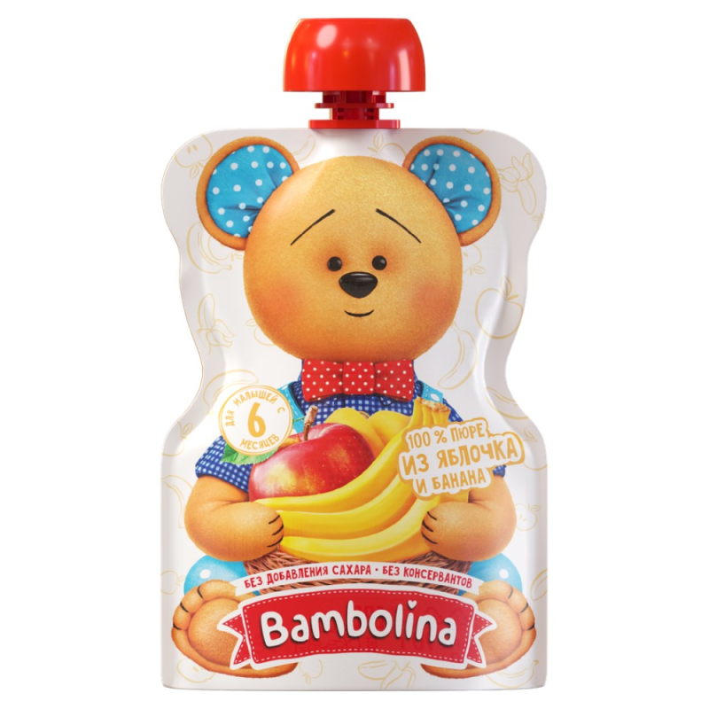 Пюре 90г BAMBOLINA Яблоко-Банан дой-пак