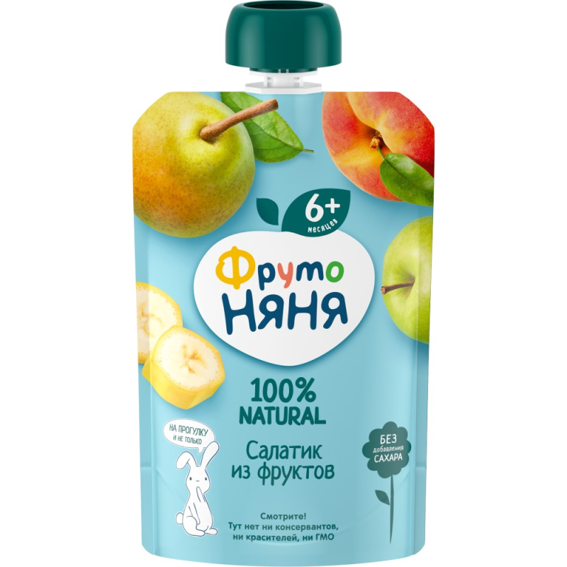 Пюре ФрутоНяня яблоко, банан, груша, персик - салатик из фруктов, 90г. (для Мантеры)