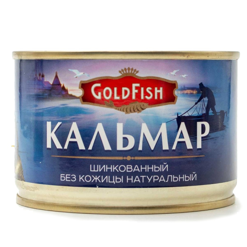 Кальмар 240 гр GoldFish натуральный шинкованный без кожицы ж/б