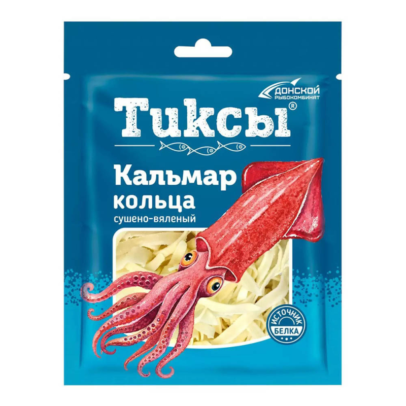 Кальмар кольца с ароматом копчения сушено-вяленый Тиксы 70гр