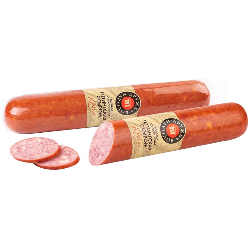 Колбаса Геттингская с сыром п/к, мясной продукт кат. В охл (ц/о 0,5 кг) Дружба Народов