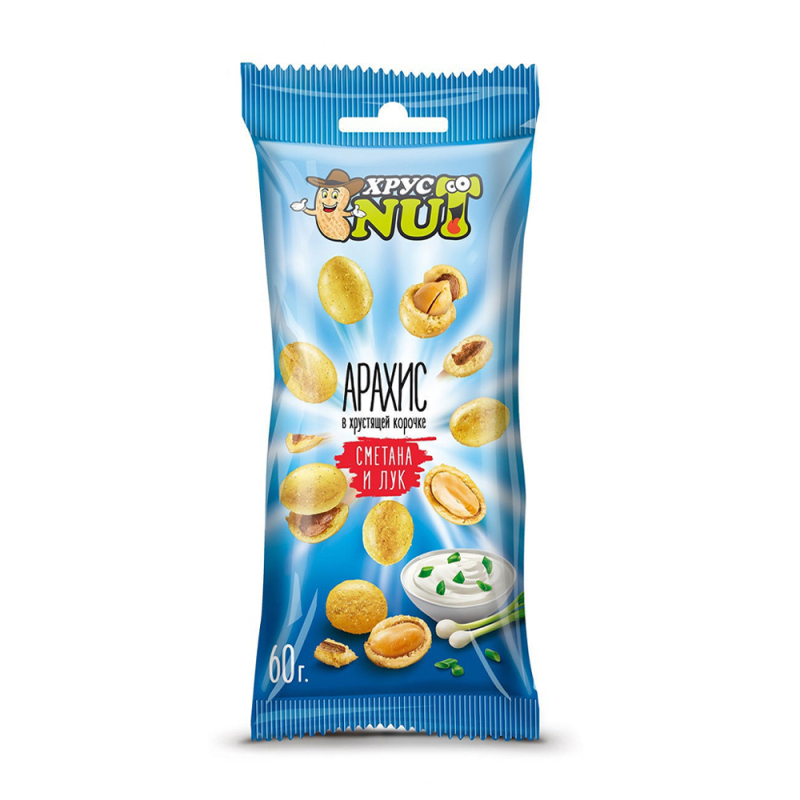 Арахис 60г ХрустNUT Сметана Лук в хрустящий корочке флоу-пак