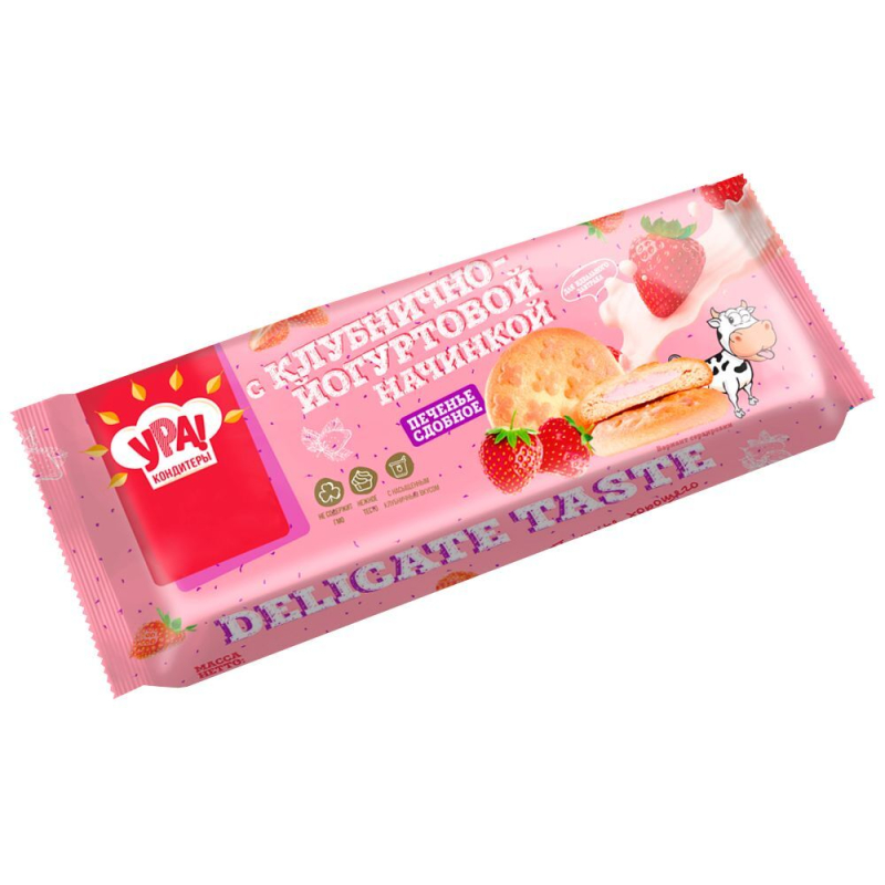 Печенье с клубнично-йогуртовой начинкой 240 гр Ура кондитер