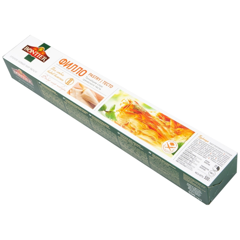 ТЕСТО слоеное замороженное бездрожжевое 500 г/9 шт, фило, BONTIER, РОССИЯ  (для Мантеры)