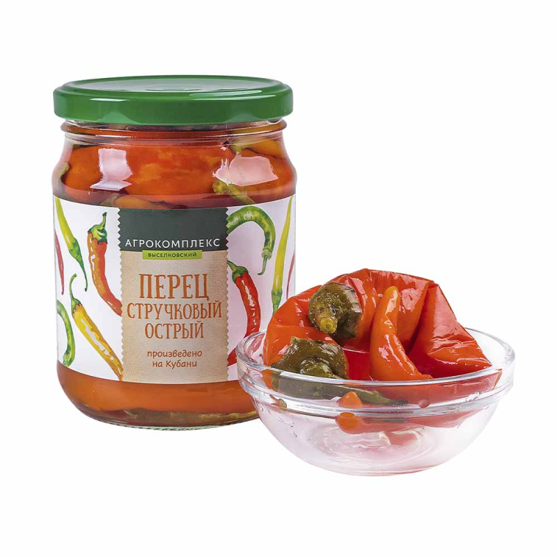 Перец стручковый острый маринованный целый Агрокомплекс 500гр