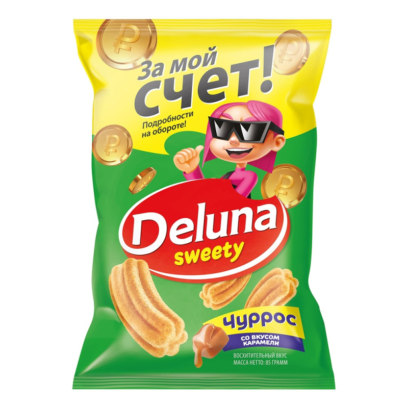 DELUNA 85г Чуррос КАРАМЕЛЬ Снеки кукур.