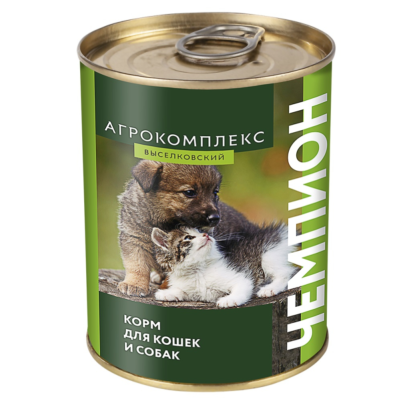 Корм для кошек и собак. Консервы из продуктов убоя кур стерил."Чемпион" 350 г(Старомин.)Агрокомлекс