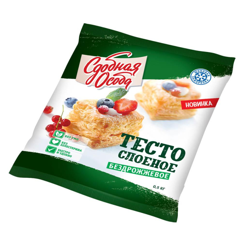 Тесто 0,5кг Черемушки слоеное бездрожжевое ~17,4х17,4см /16 шт (КОД 99091) (для Мантеры)