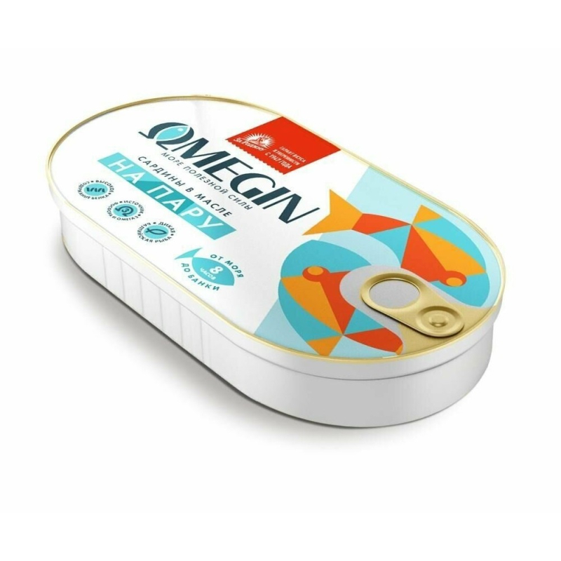 Сардины 175 гр За Родину OMEGIN в масле на пару ключ ж/б