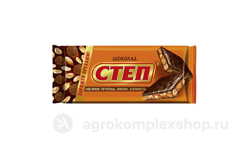Шоколад Степ молочный с овсяным печеньем, арахисом и карамелью 100гр