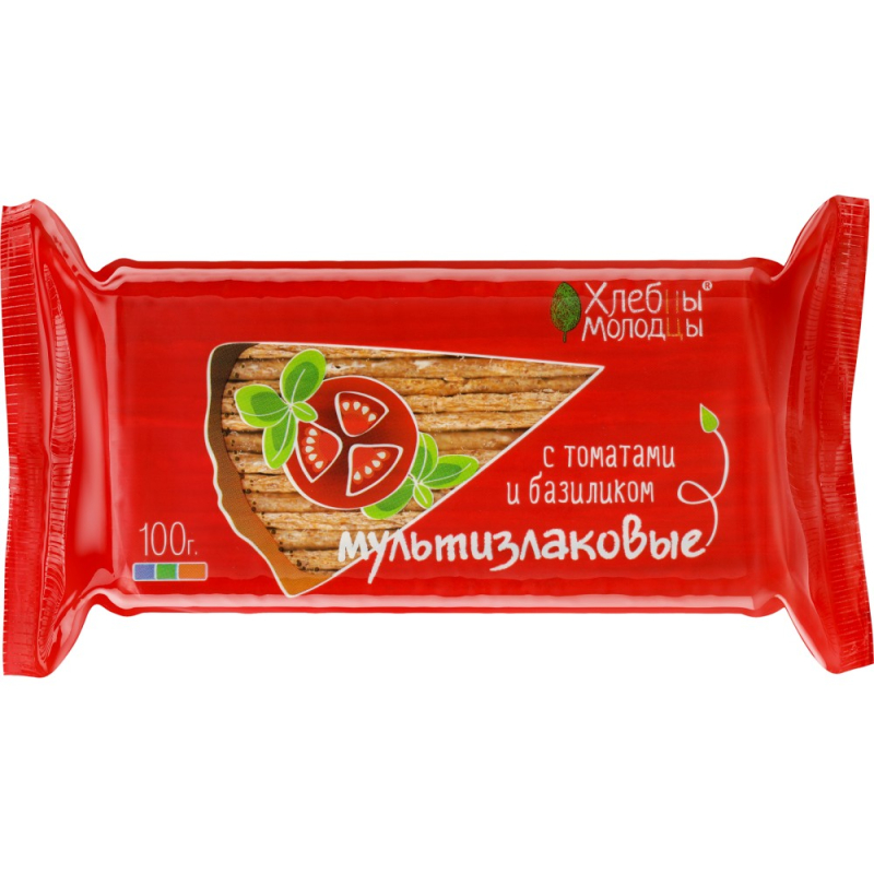 Хлебцы 100г хрустящие "Хлебцы-Молодцы" Мультизлаковые с томатом и базиликом м/уп