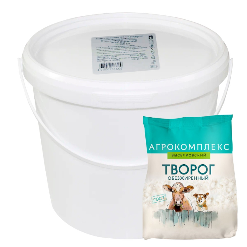 Творог обезжиренный ведро 4 кг Агрокомплекс