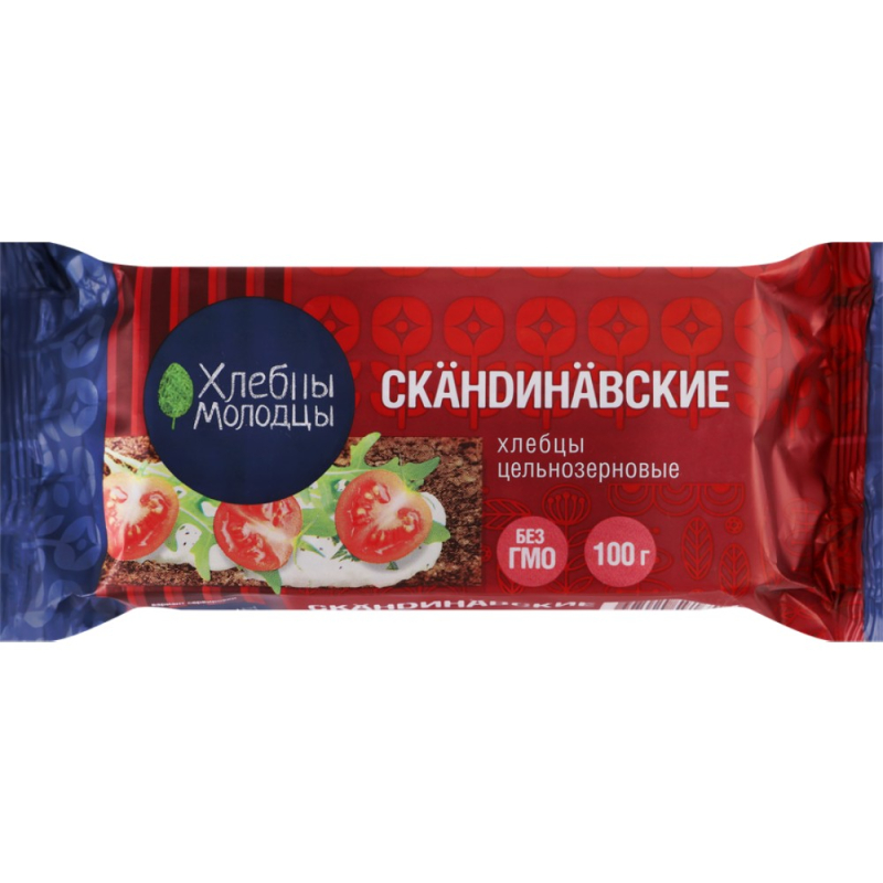 Хлебцы 100г хрустящие "Хлебцы-Молодцы" цельнозерновые Скандинавские м/уп