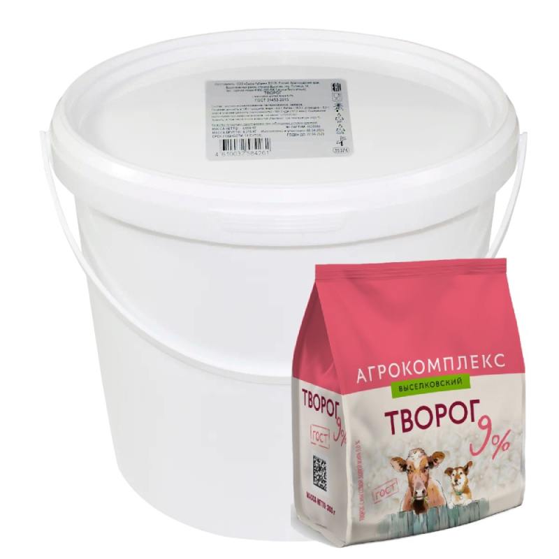 Творог м.д.ж. 9,0% фикс.вес ведро 4 кг Сыры Кубани