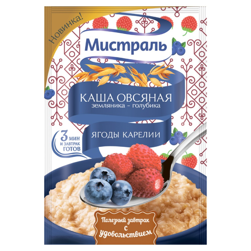 Каша 40 г Мистраль овсяная земляника-голубика (Ягоды Карелии) м/уп