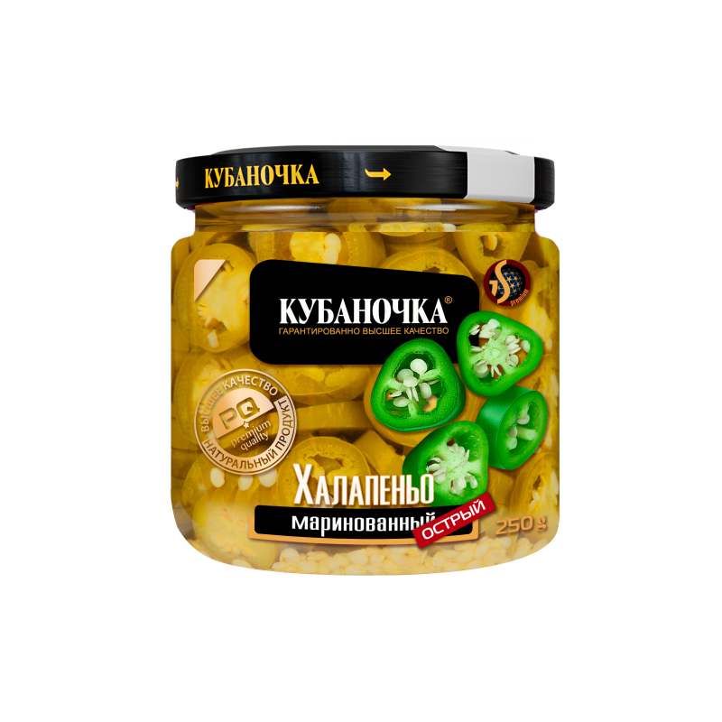 Перец халапеньо острый зеленый Кубаночка Гранд Стар с/б, 250 г 