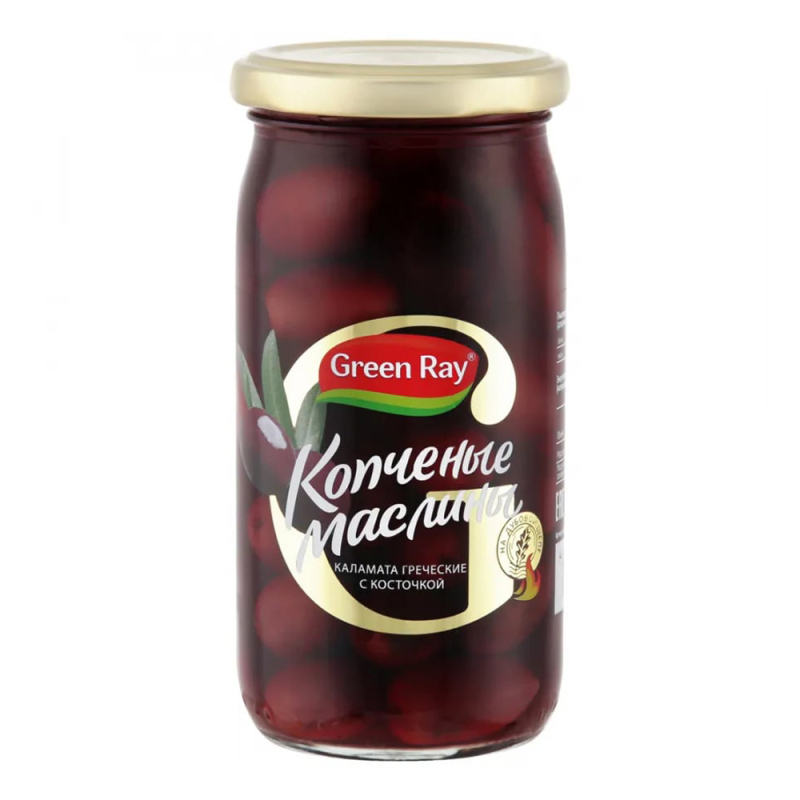Маслины копченные  370 мл  ГринРэй  с костью Каламата ст/б