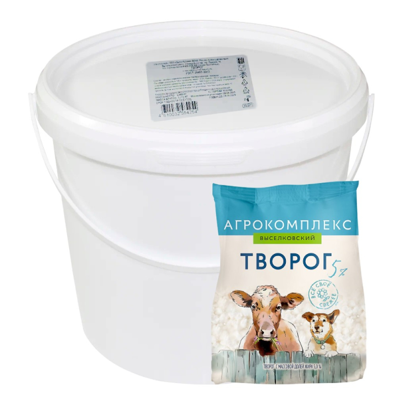 Творог м.д.ж. 5,0% фикс.вес ведро 4 кг Сыры Кубани
